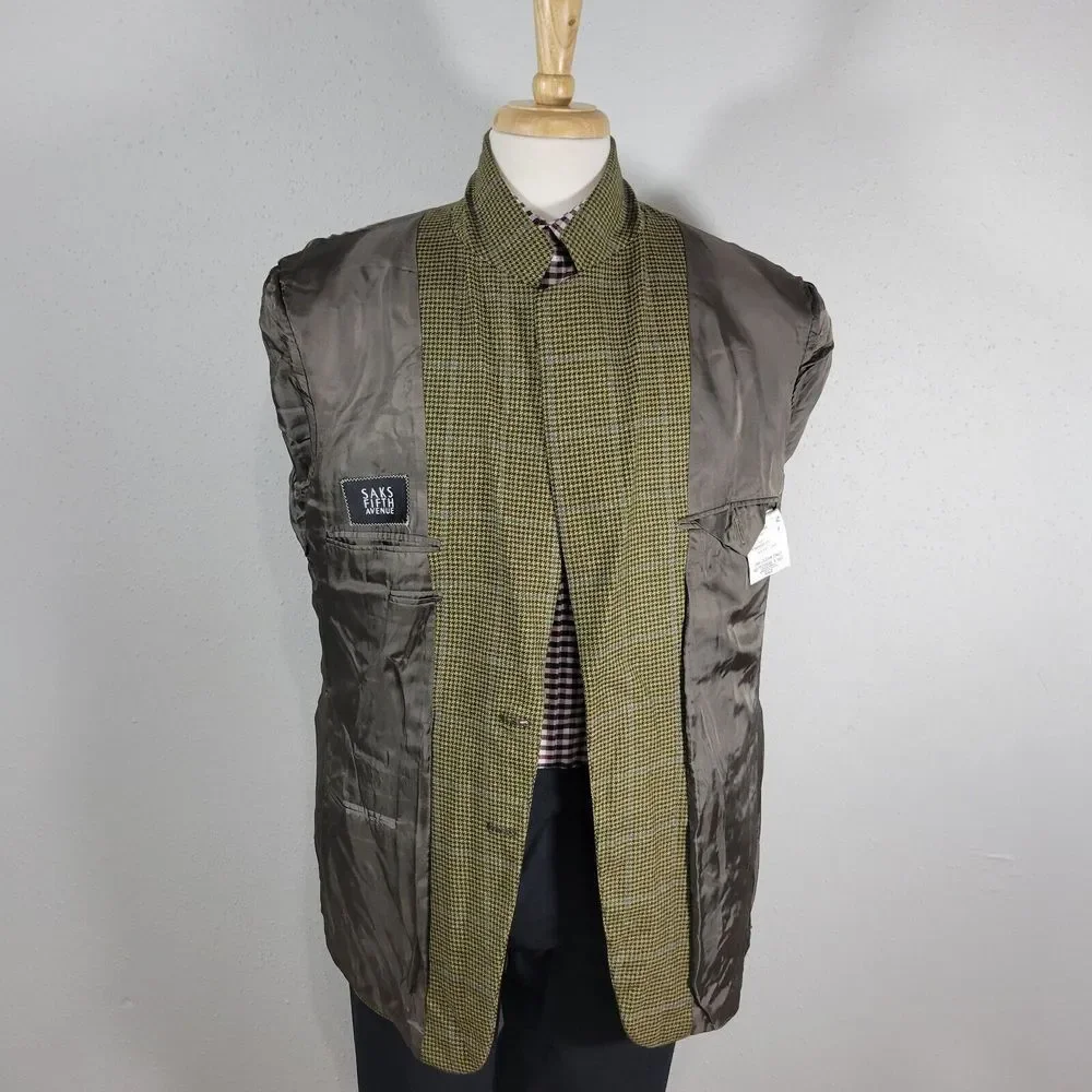 Saks Fifth Avenue KINGSWOOD SPJ Men's Sport Coat‎ Blazer Houndstooth Beige 42R
